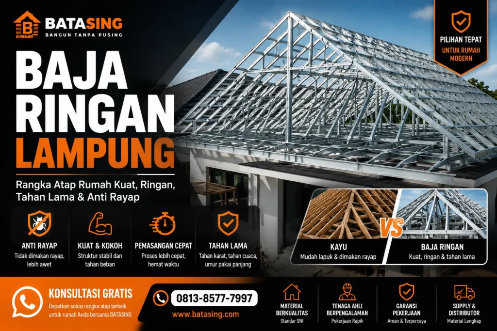 Baja ringan Lampung berkualitas untuk rangka atap rumah modern oleh BATASING
