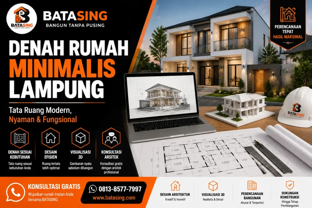 Denah rumah minimalis Lampung dengan tata ruang modern hasil desain arsitek BATASING