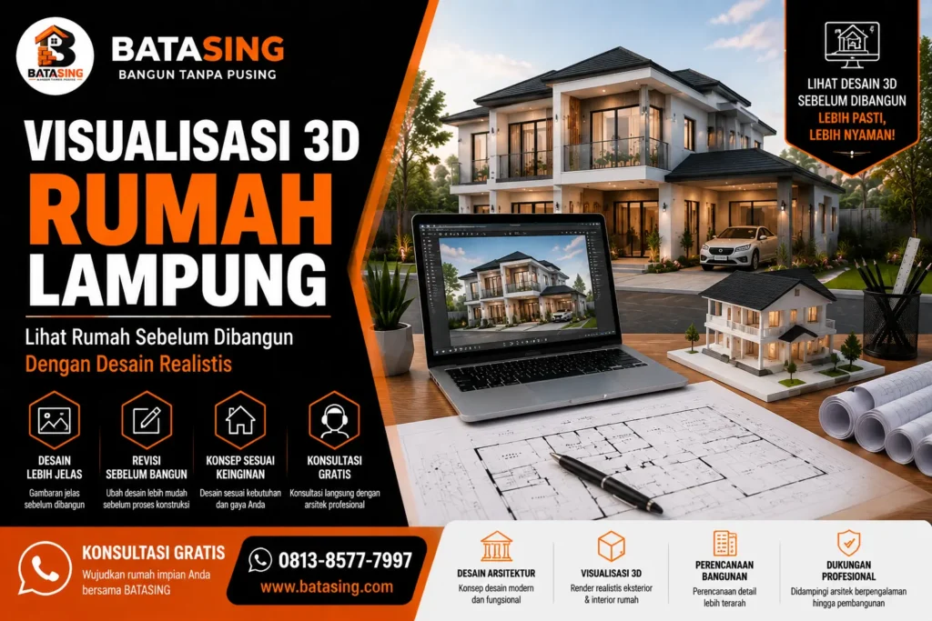 Visualisasi 3D rumah Lampung untuk melihat desain bangunan sebelum proses pembangunan bersama BATASING